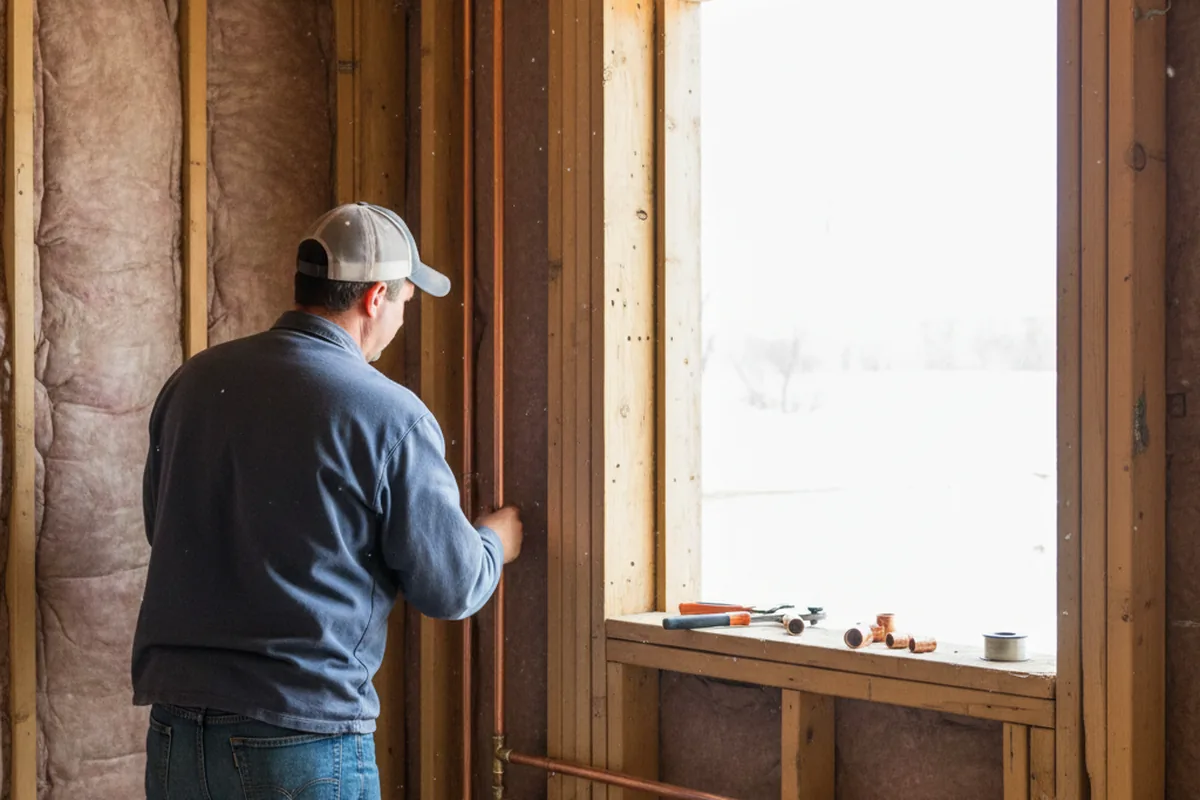 Licensed plumber running new copper supply lines in a New Bloomington home