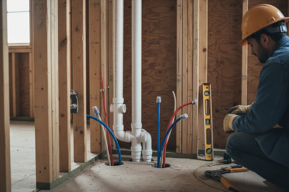 Drain and supply rough-in during Sump Pump Repair in New Bloomington